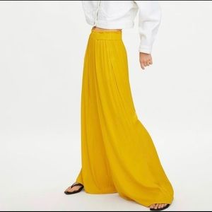 Zara Wide Leg Yellow Satin Pants